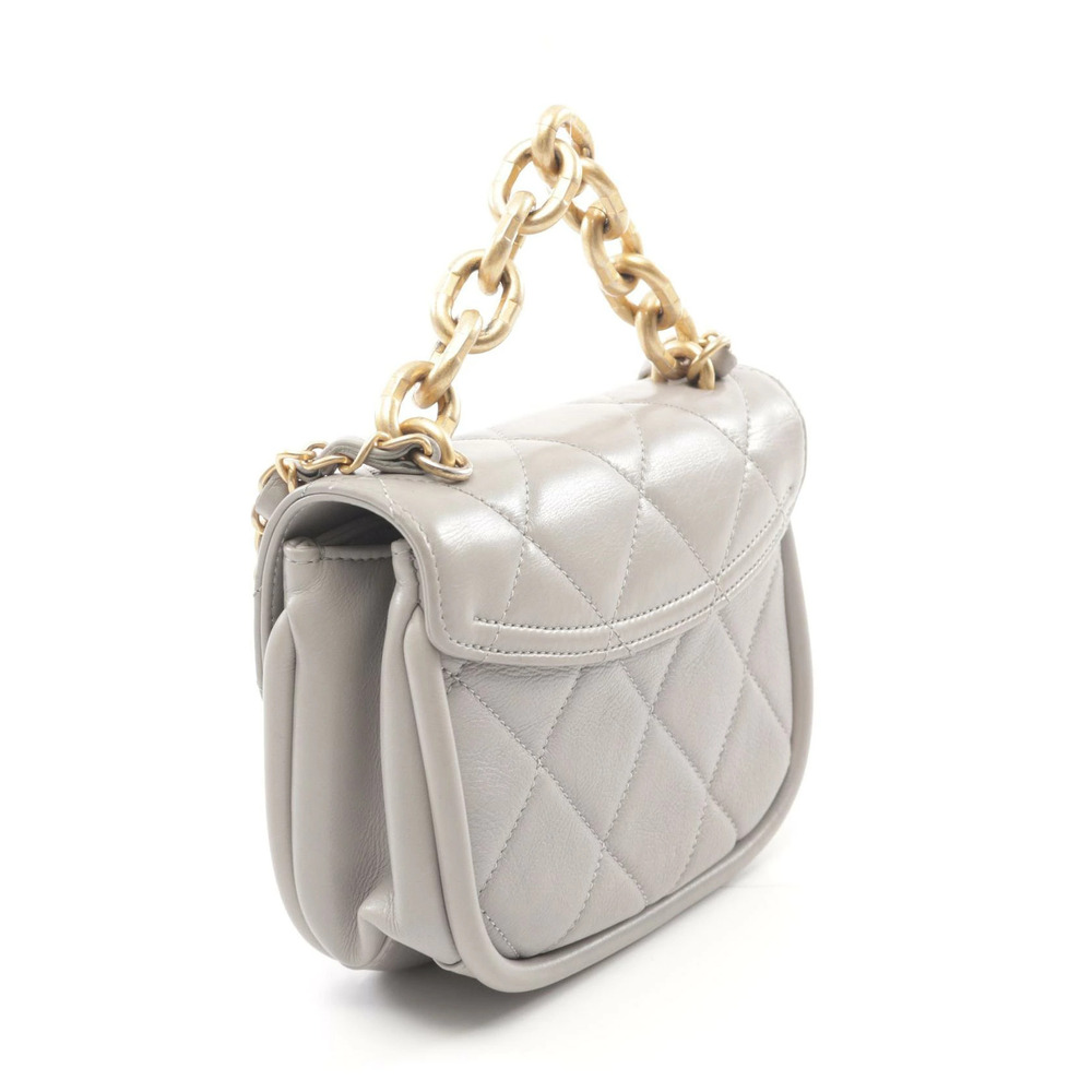 Chanel Matelasse Bag Shoulder Gray Leather Gray